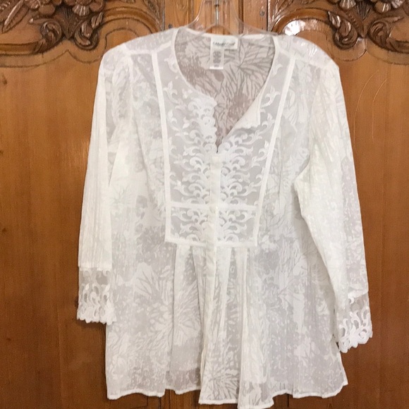 Coldwater Creek Tops - Coldwater Creek Sheer White Lace Embroidered Top